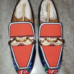 Tory Burch Jessa Loafers Navy Tea Rose NIB Size 6 *RARE*